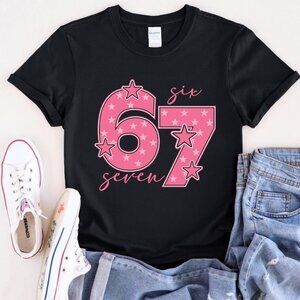 Pink 67 Meme Shirt, Six Seven Trend Tee, Funny Viral Number shirt 141